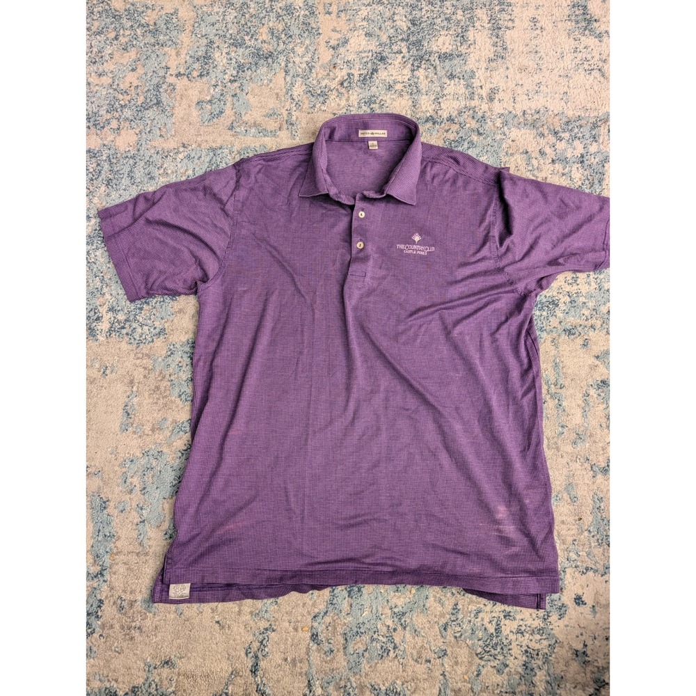 Peter Millar Mens XL Purple Check Polo Shirt The Country Club Castle Pines Golf